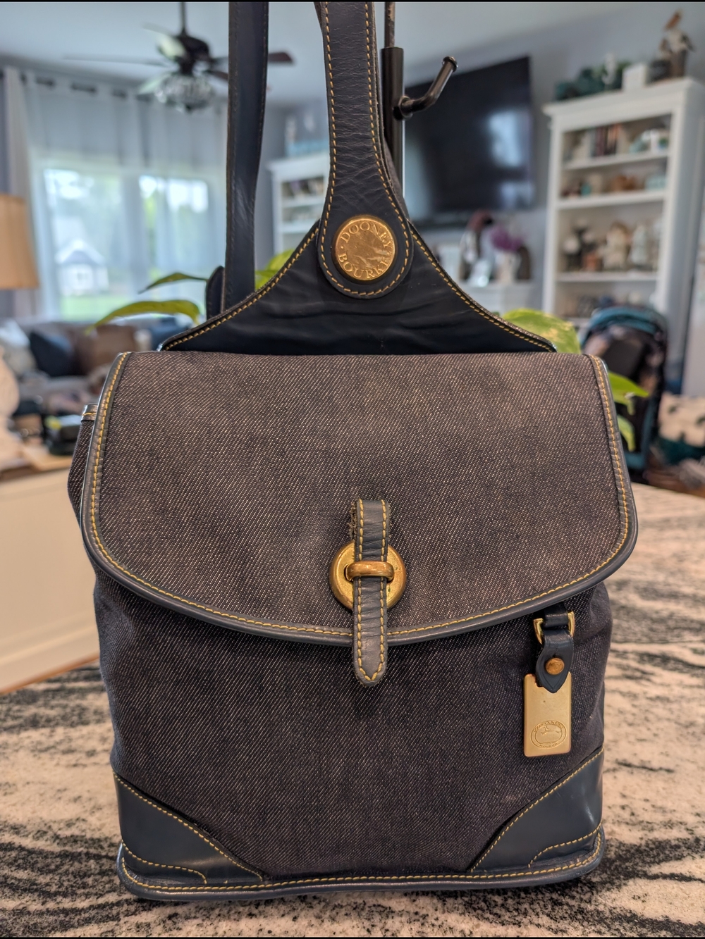 Dooney & Bourke Cabriolet Denim Drawstring Backpack - VINTAGE - Picture 2 of 7